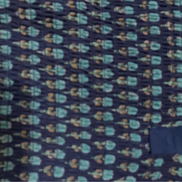 Maeve Blue Patterned Blouse with sheer sleeves and smocked waist. Small - Picture 4 of 5